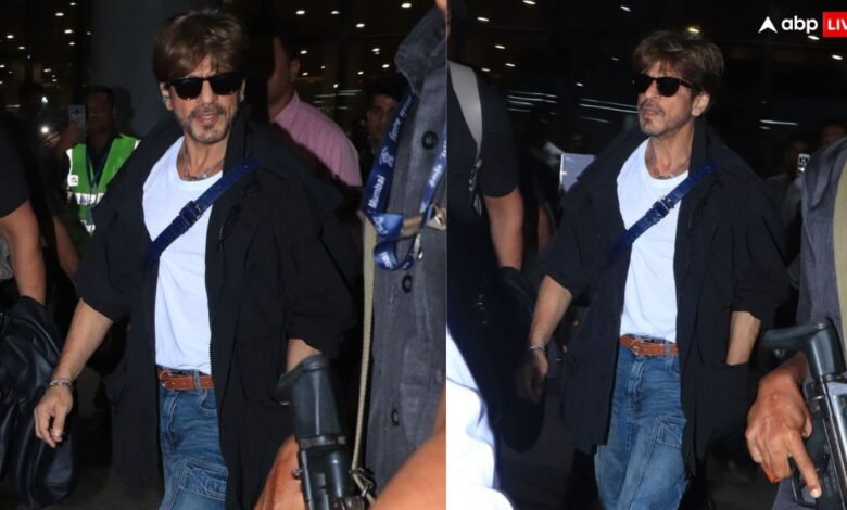 shah-rukh-khan-pics:-मेट-गाला-में-जलवा-बिखेरने-के-बाद-मुंबई-लौटे-शाहरुख-खान,-एयरपोर्ट-पर-दिखा-कूल-लुक